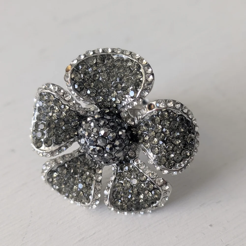 3 Adjustable Size Statement Rings Silver and Marcasite Floral